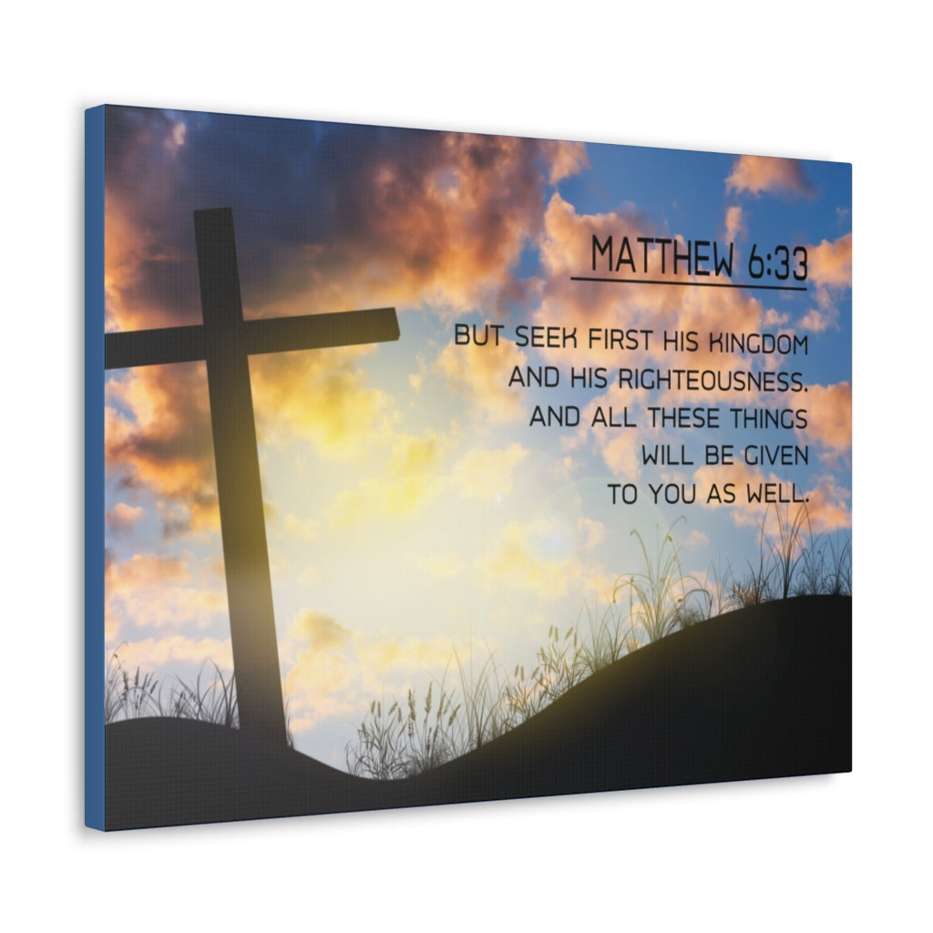 Seek First Matthew 6:33 Bible Verse Canvas Christian Wall Art Ready to Hang Unframed-Express Your Love Gifts