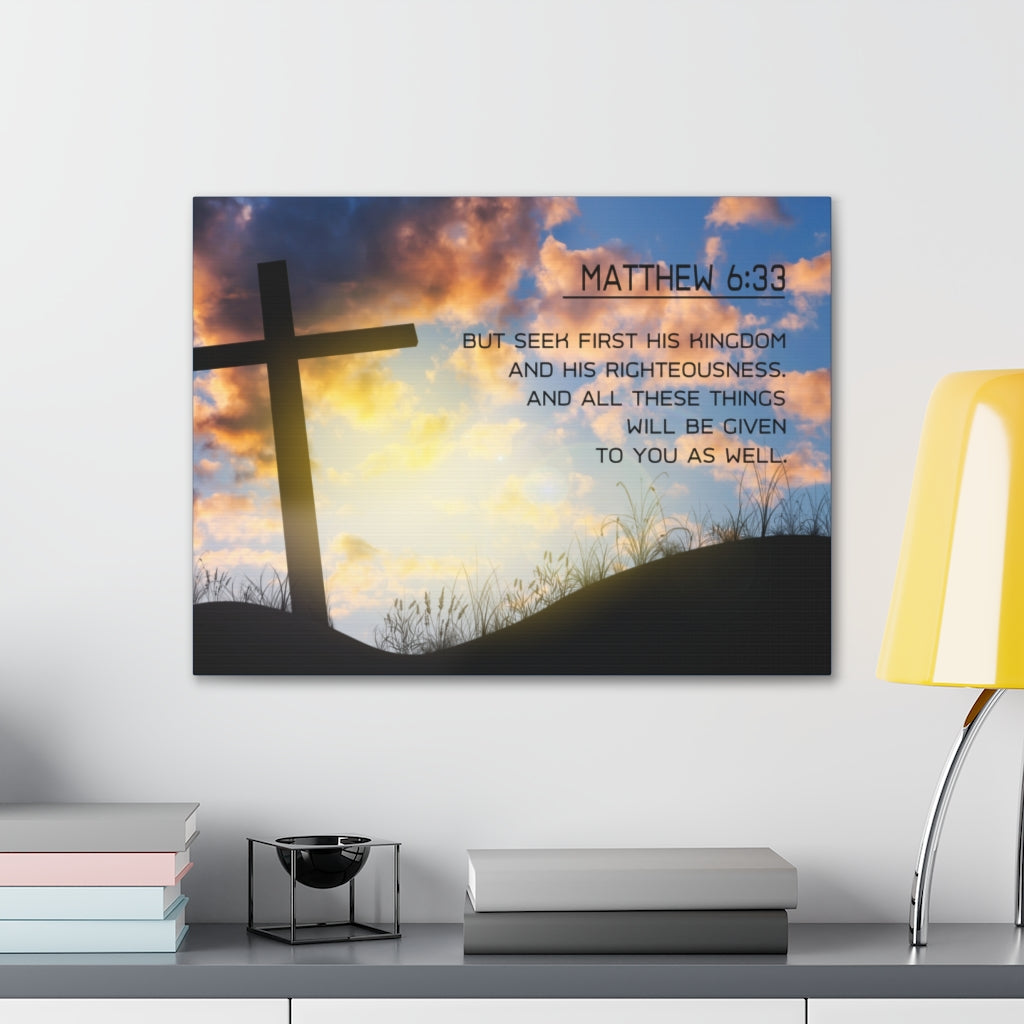 Seek First Matthew 6:33 Bible Verse Canvas Christian Wall Art Ready to Hang Unframed-Express Your Love Gifts