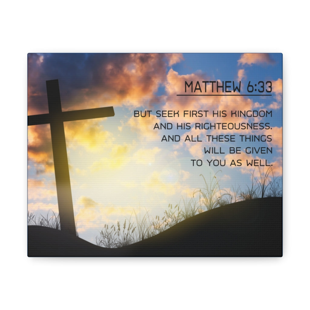 Seek First Matthew 6:33 Bible Verse Canvas Christian Wall Art Ready to Hang Unframed-Express Your Love Gifts