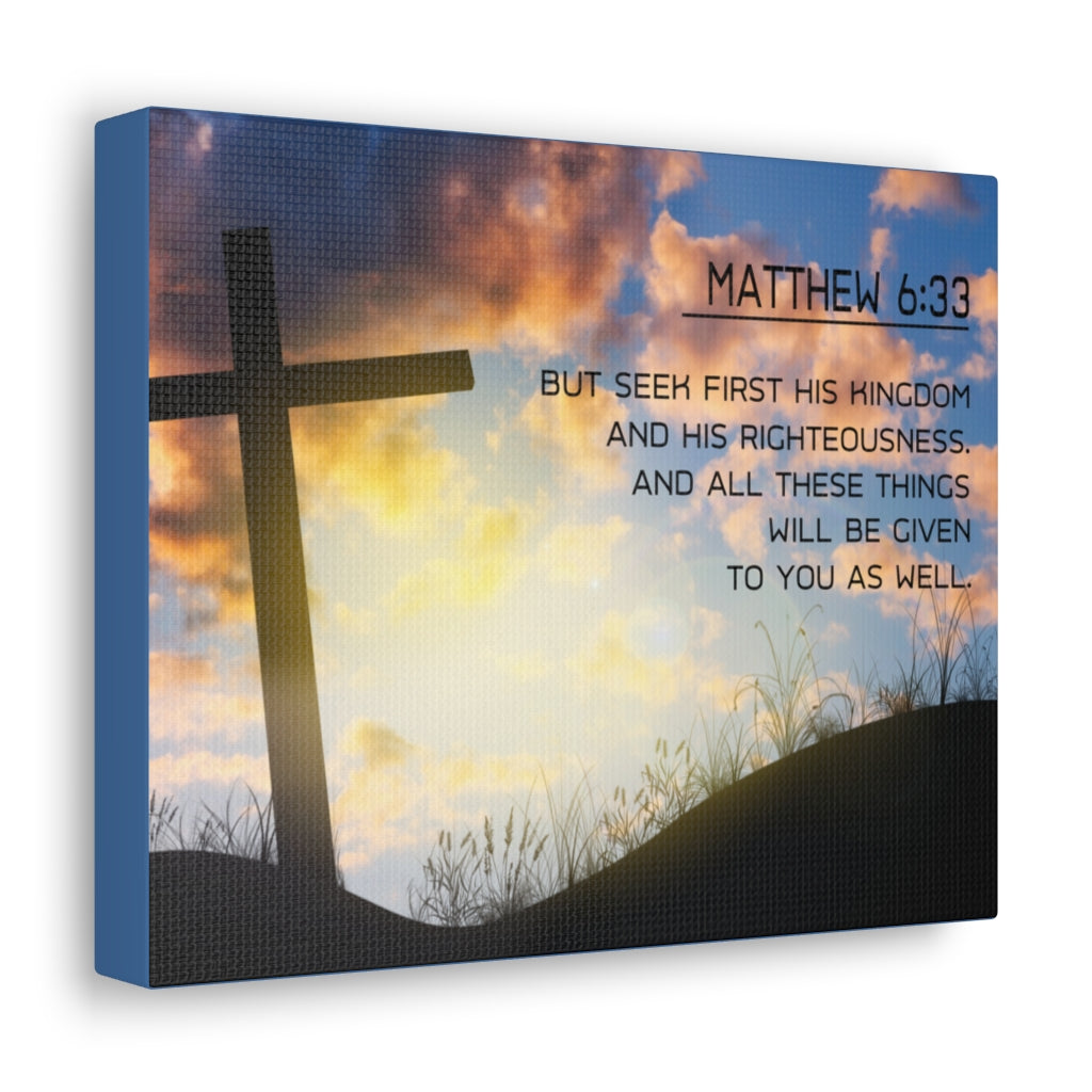 Seek First Matthew 6:33 Bible Verse Canvas Christian Wall Art Ready to Hang Unframed-Express Your Love Gifts