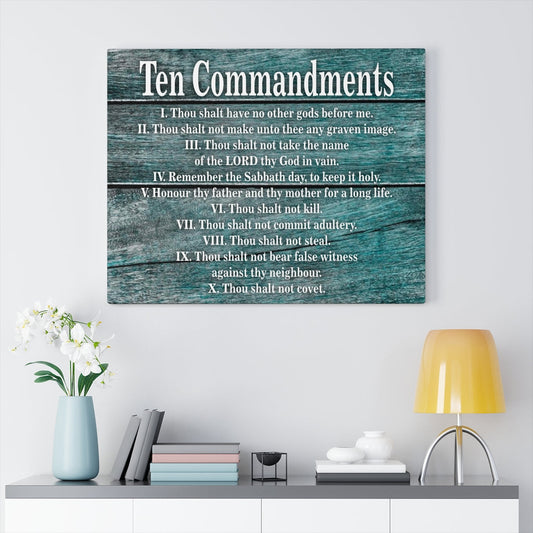 Scripture Walls 10 Commandments Blue Wood Christian Wall Art Print Ready to Hang Unframed-Express Your Love Gifts