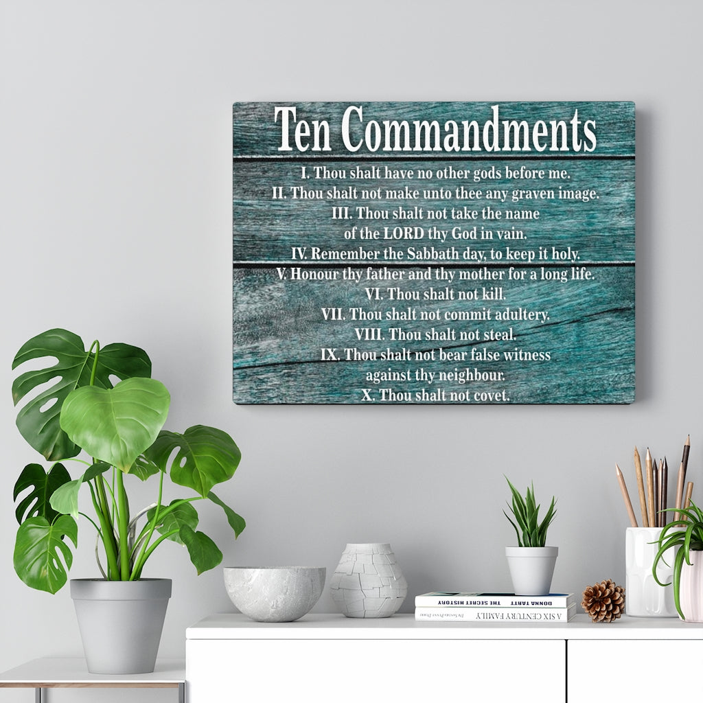 Scripture Walls 10 Commandments Blue Wood Christian Wall Art Print Ready to Hang Unframed-Express Your Love Gifts
