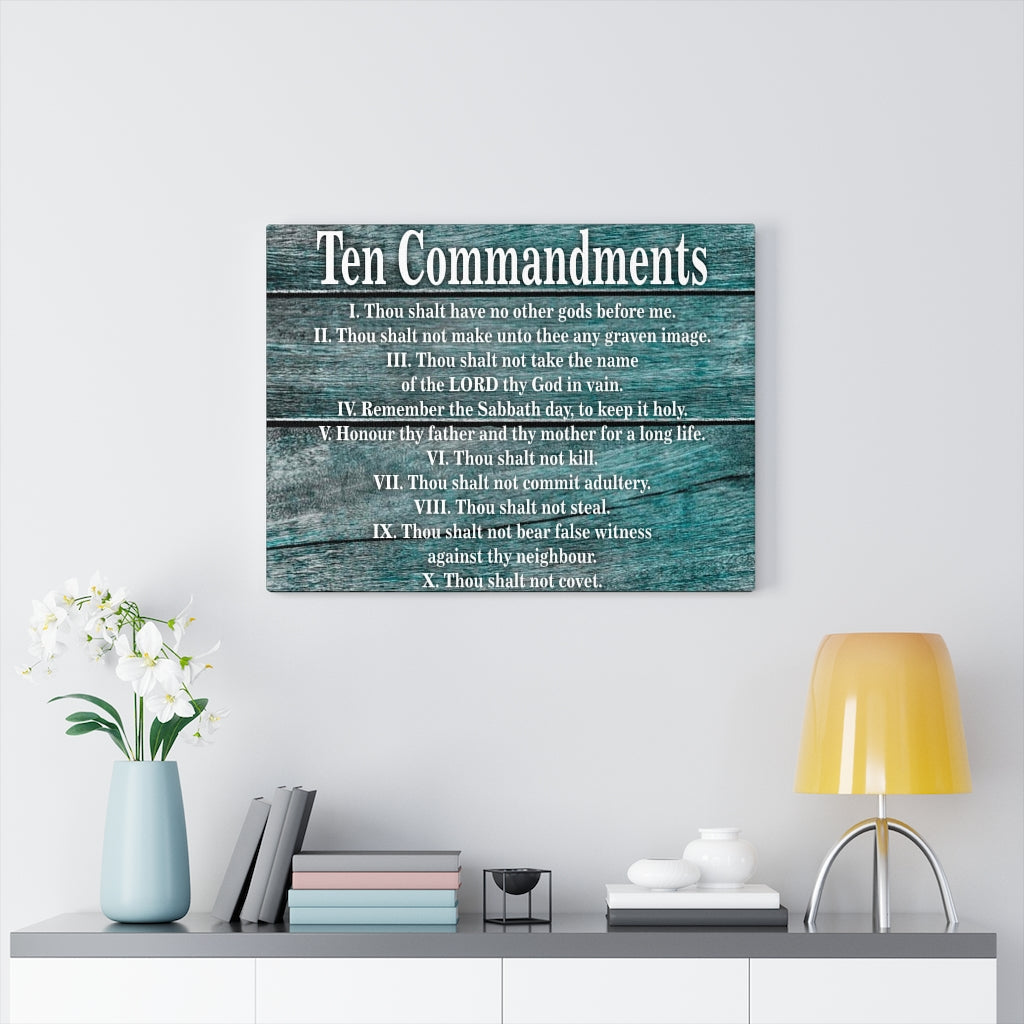 Scripture Walls 10 Commandments Blue Wood Christian Wall Art Print Ready to Hang Unframed-Express Your Love Gifts