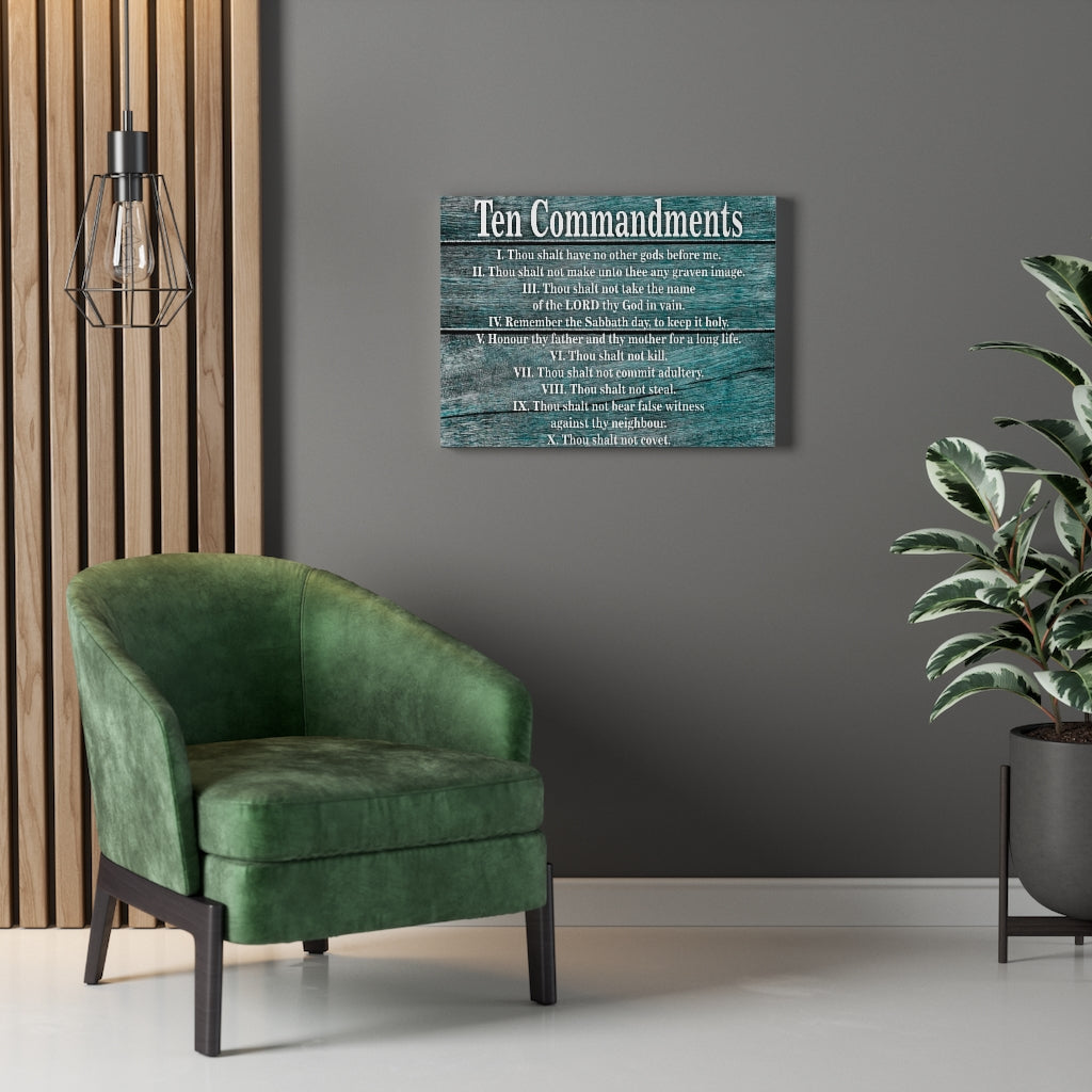 Scripture Walls 10 Commandments Blue Wood Christian Wall Art Print Ready to Hang Unframed-Express Your Love Gifts