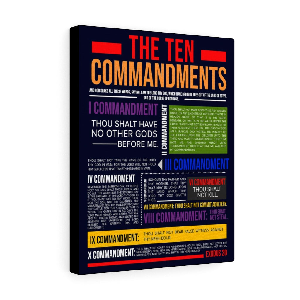 Ten Commandments in Colors Canvas Print Scripture Wall Art Christian Home Decor Black Back - Express Your Love Gifts
