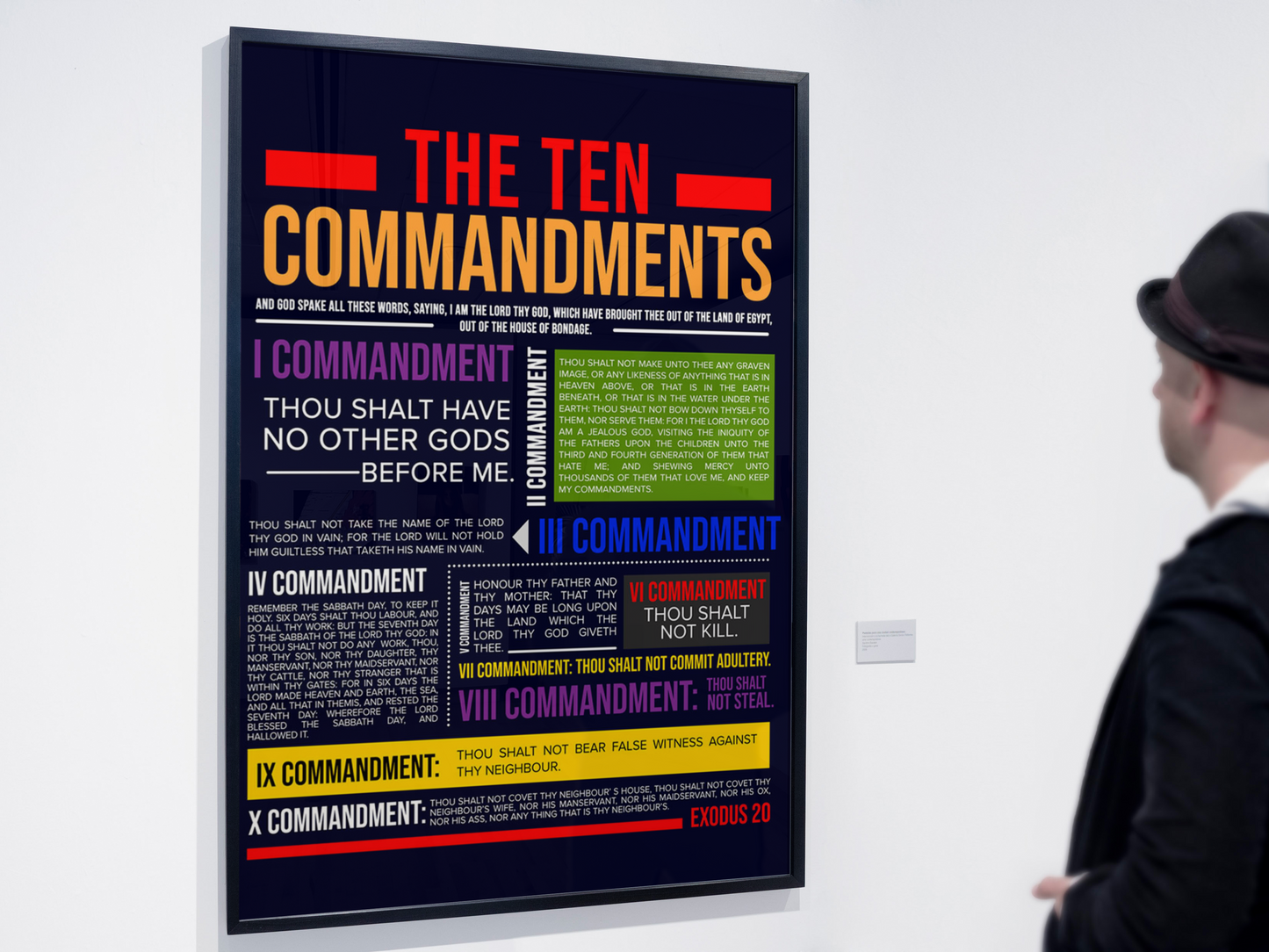 Ten Commandments in Colors Canvas Print Scripture Wall Art Christian Home Decor Black Back - Express Your Love Gifts