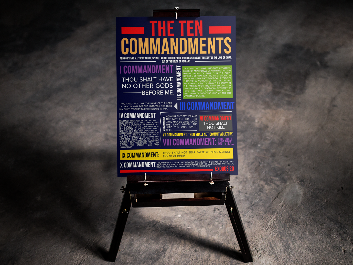 Ten Commandments in Colors Canvas Print Scripture Wall Art Christian Home Decor Black Back - Express Your Love Gifts