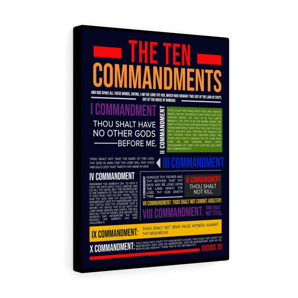 Ten Commandments in Colors Canvas Print Scripture Wall Art Christian Home Decor Black Back - Express Your Love Gifts