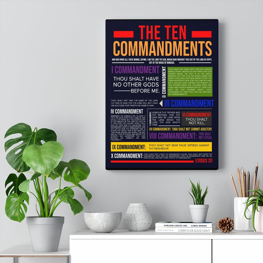 Ten Commandments in Colors Canvas Print Scripture Wall Art Christian Home Decor Black Back - Express Your Love Gifts