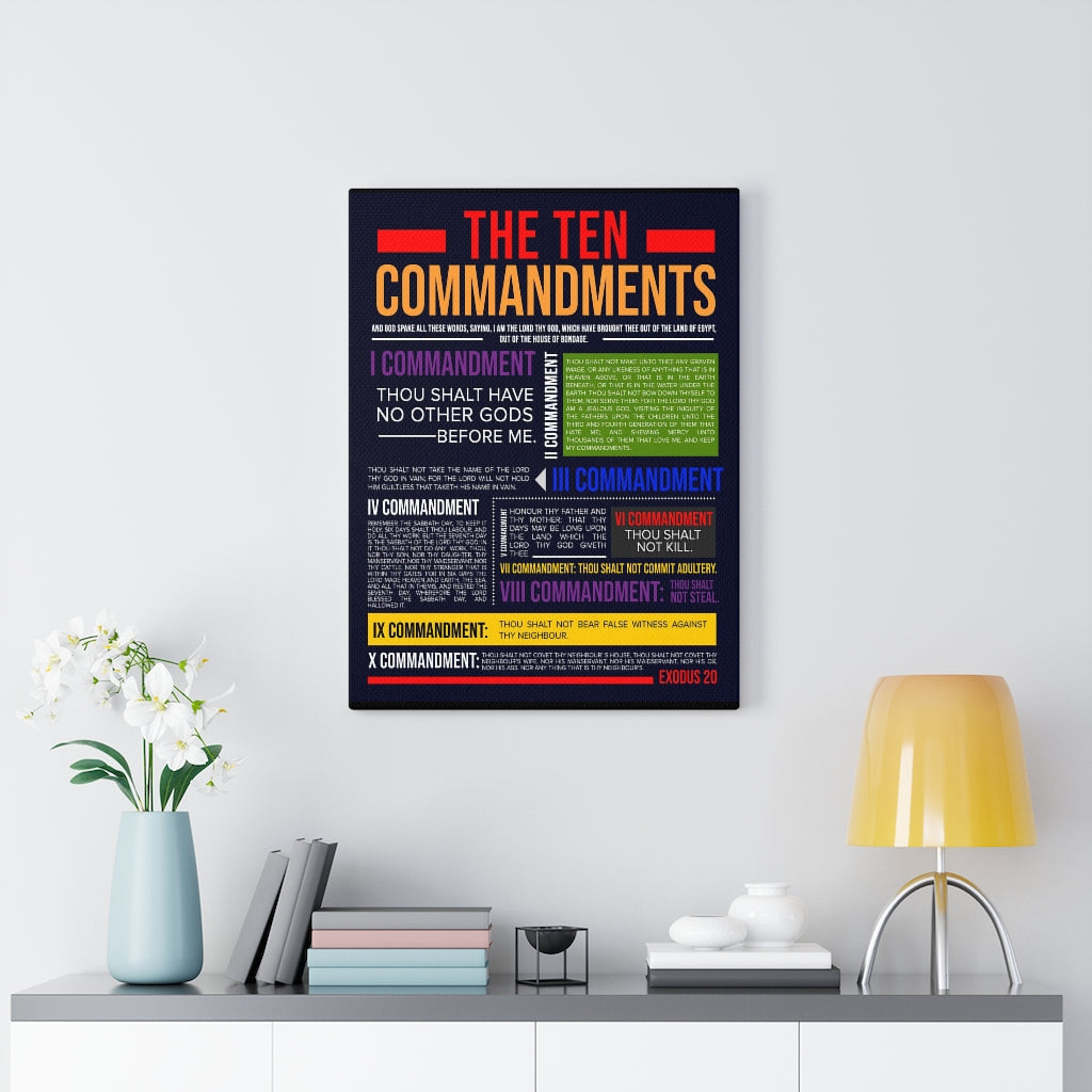 Ten Commandments in Colors Canvas Print Scripture Wall Art Christian Home Decor Black Back - Express Your Love Gifts