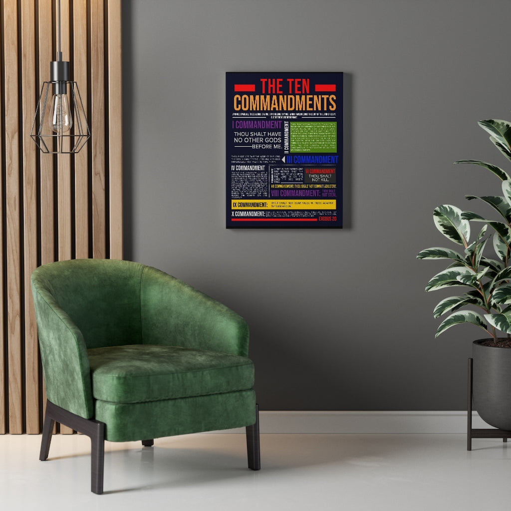 Ten Commandments in Colors Canvas Print Scripture Wall Art Christian Home Decor Black Back - Express Your Love Gifts
