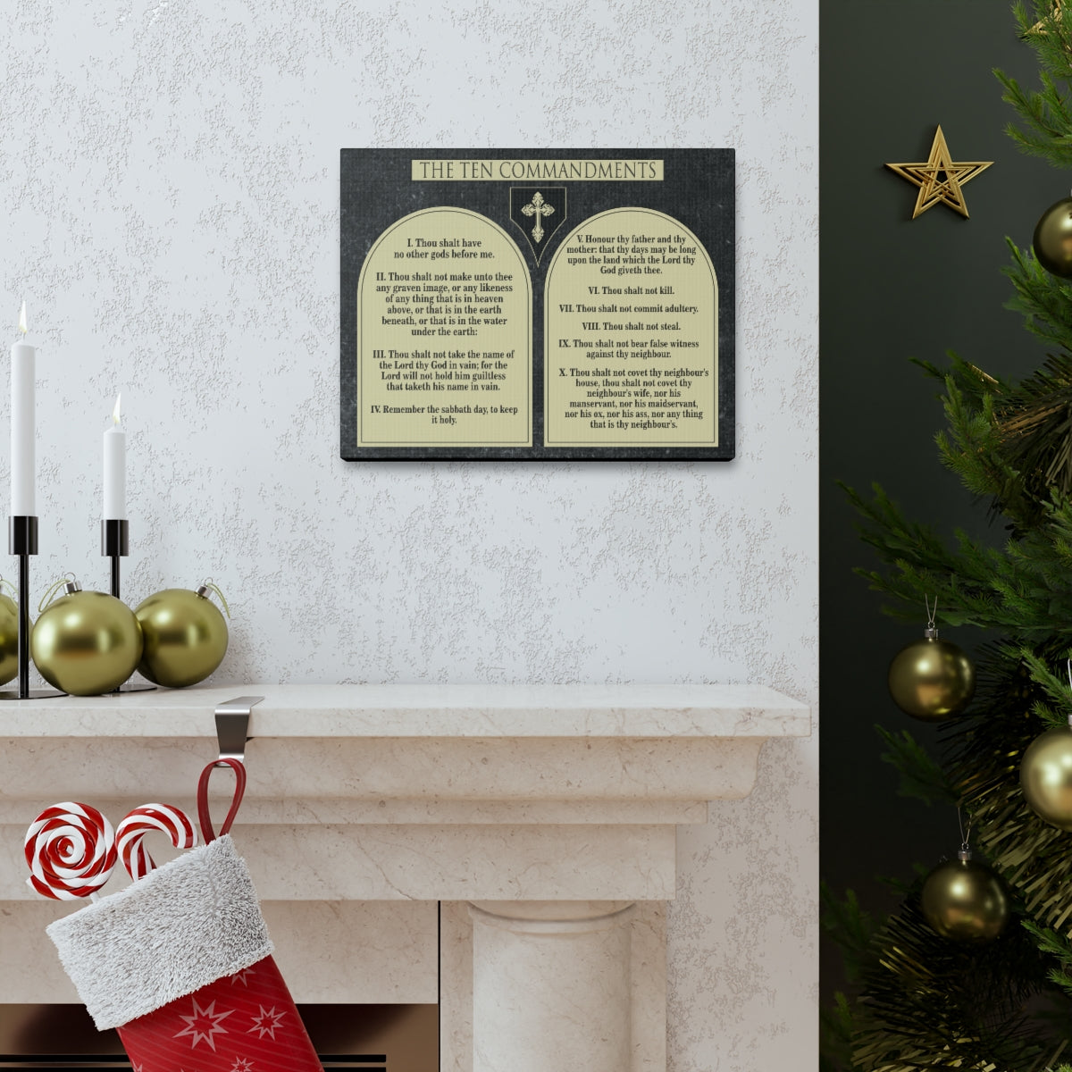 Scripture Walls Ten Commandments Tablets Canvas Christian Wall Art Print Ready to Hang Unframed-Express Your Love Gifts