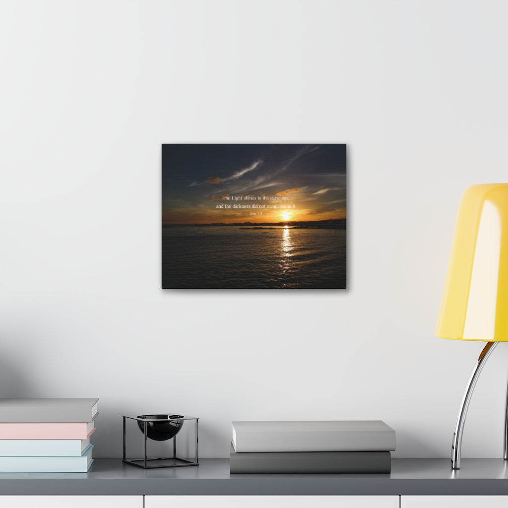 Scripture Walls The Light Shines John 1:5 Dark Bible Verse Canvas Christian Wall Art Ready to Hang Unframed-Express Your Love Gifts