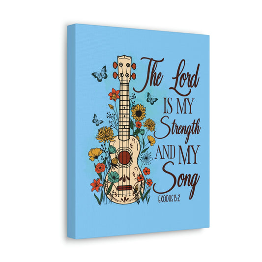 The Lord Exodus 15:2 Guitar Flower Christian Wall Art Bible Verse Print Ready to Hang Unframed-Express Your Love Gifts