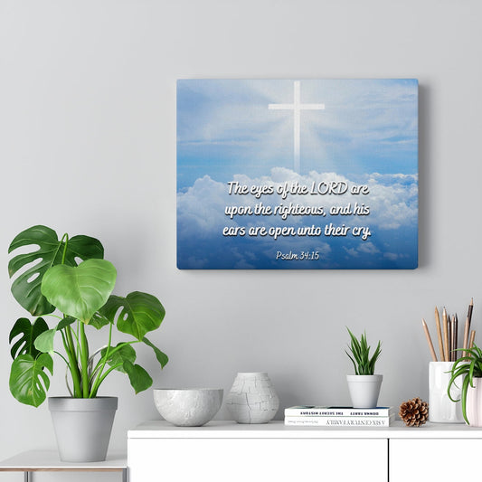 The Righteous Psalm 34:15 Bible Verse Canvas Christian Wall Art Ready to Hang Unframed-Express Your Love Gifts