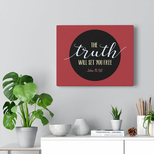 The Truth Red John 8:32 Bible Verse Canvas Christian Wall Art Ready to Hang Unframed-Express Your Love Gifts