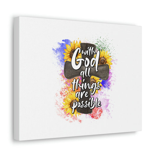 Things Are Possible Matthew 19:26 Sunflower Cross Christian Wall Art Bible Verse Print Ready to Hang Unframed-Express Your Love Gifts