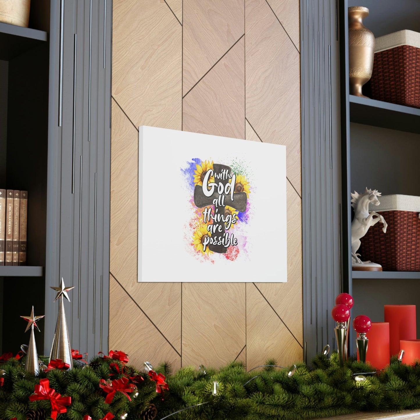 Things Are Possible Matthew 19:26 Sunflower Cross Christian Wall Art Bible Verse Print Ready to Hang Unframed-Express Your Love Gifts