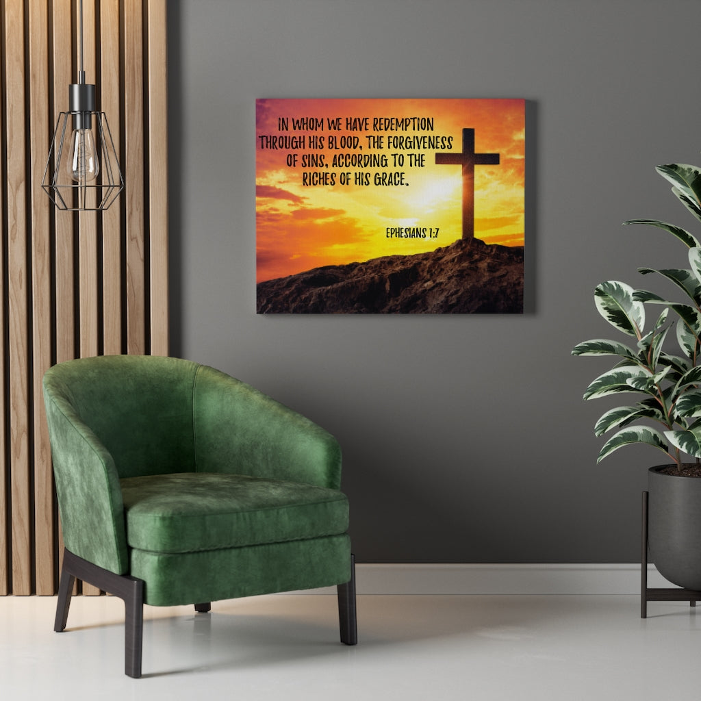 Scripture Walls Though His Death Ephesians 1:7 Bible Verse Canvas Christian Wall Art Ready to Hang Unframed-Express Your Love Gifts