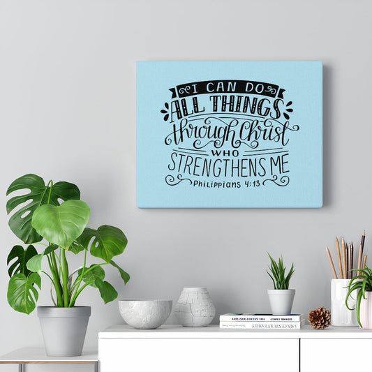 Through Christ Philippians 4:13 Sky Blue Bible Verse Canvas Christian Wall Art Ready to Hang Unframed-Express Your Love Gifts