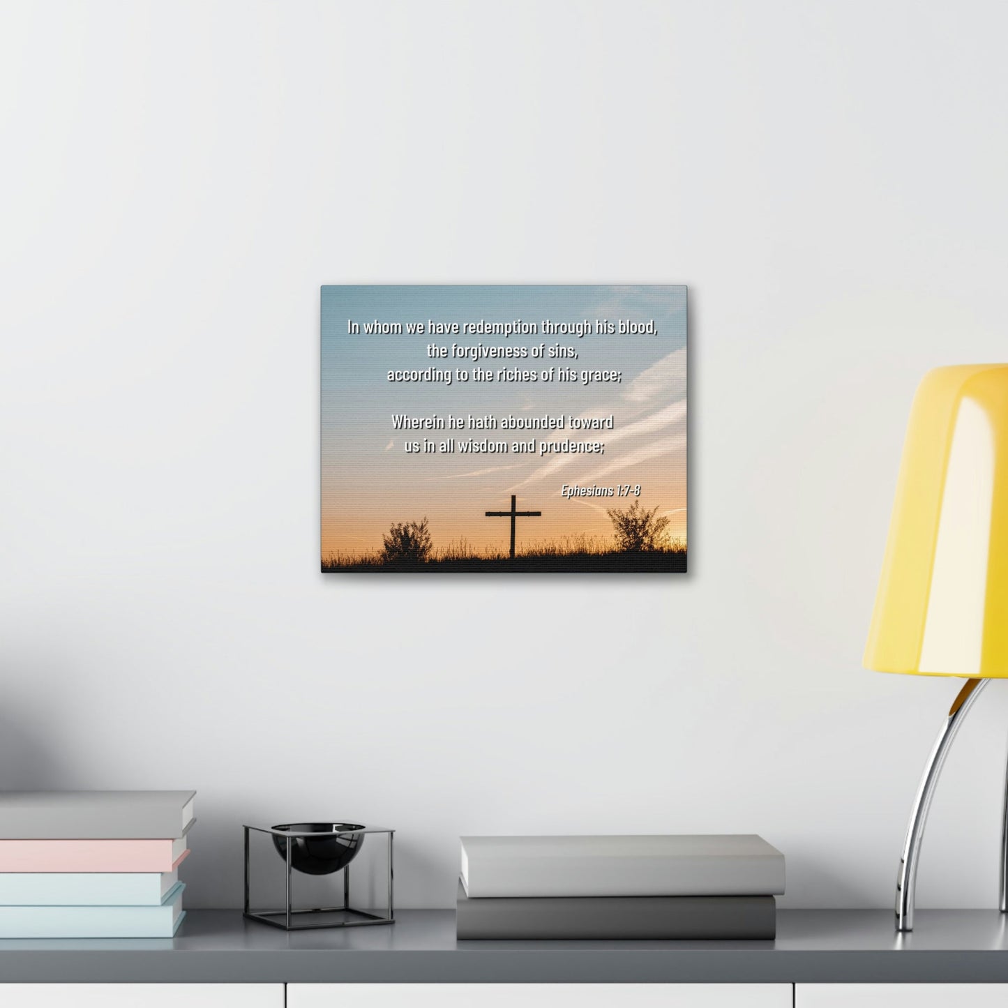 Scripture Walls Through His Blood Ephesians 1:7 Bible Verse Canvas Christian Wall Art Ready to Hang Unframed-Express Your Love Gifts