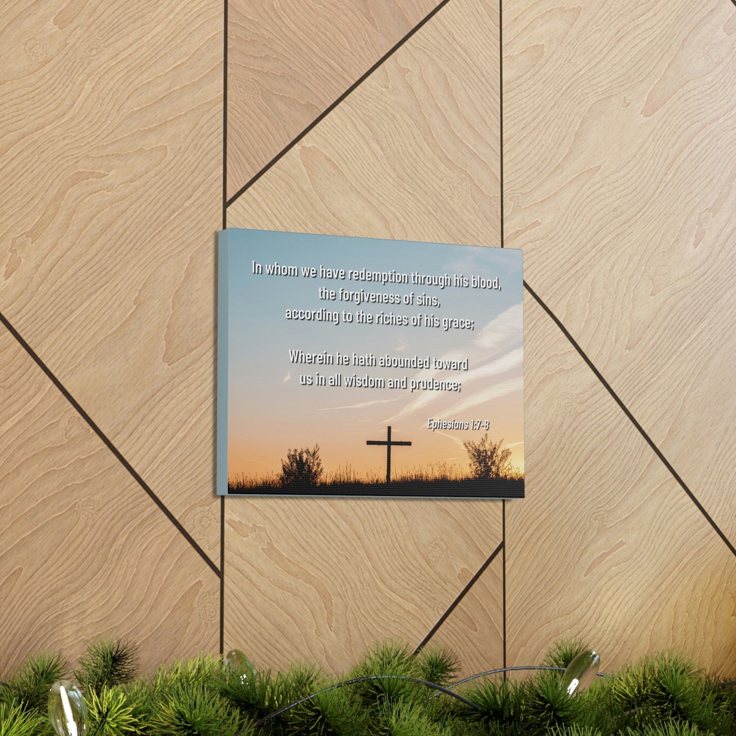 Scripture Walls Through His Blood Ephesians 1:7 Bible Verse Canvas Christian Wall Art Ready to Hang Unframed-Express Your Love Gifts