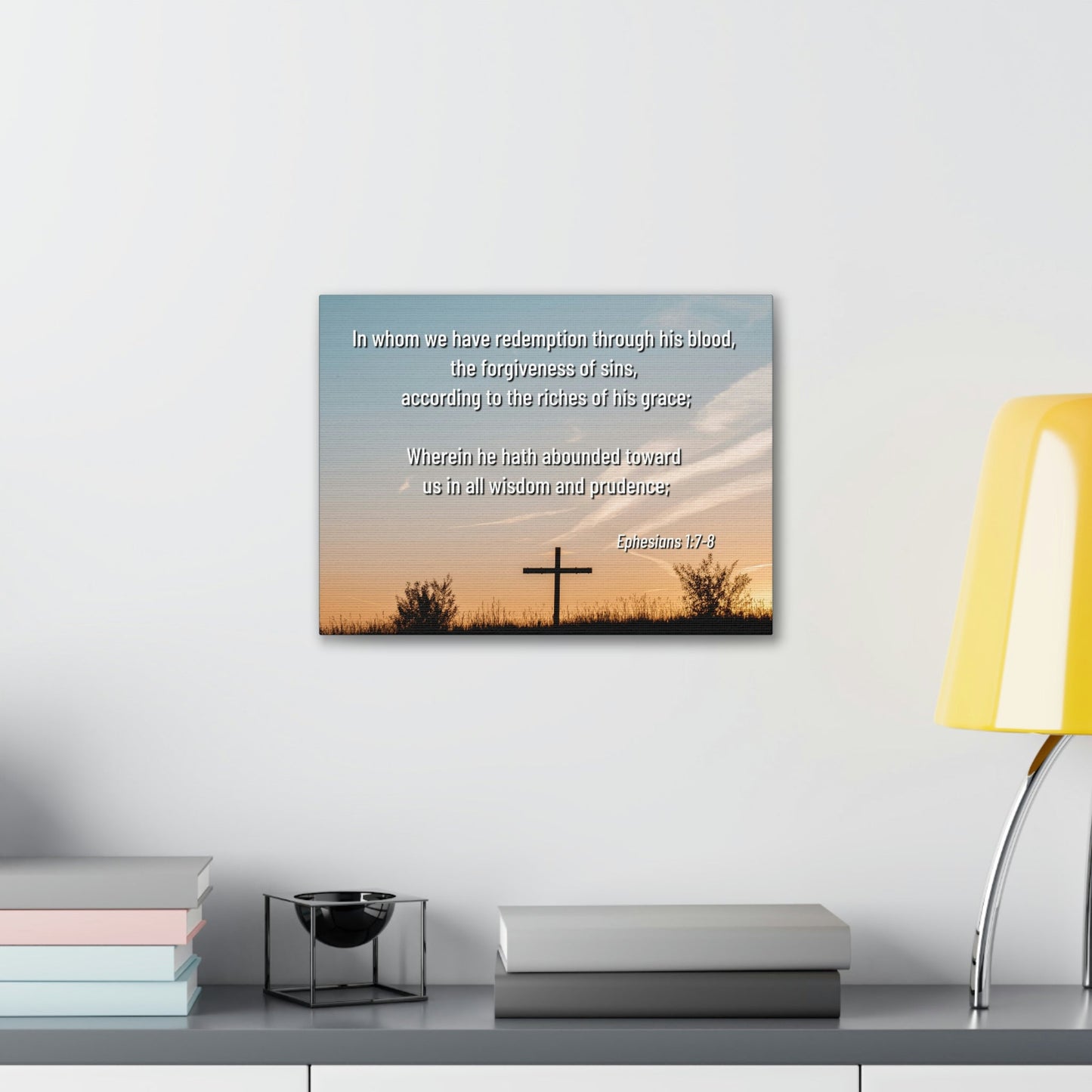 Scripture Walls Through His Blood Ephesians 1:7 Bible Verse Canvas Christian Wall Art Ready to Hang Unframed-Express Your Love Gifts