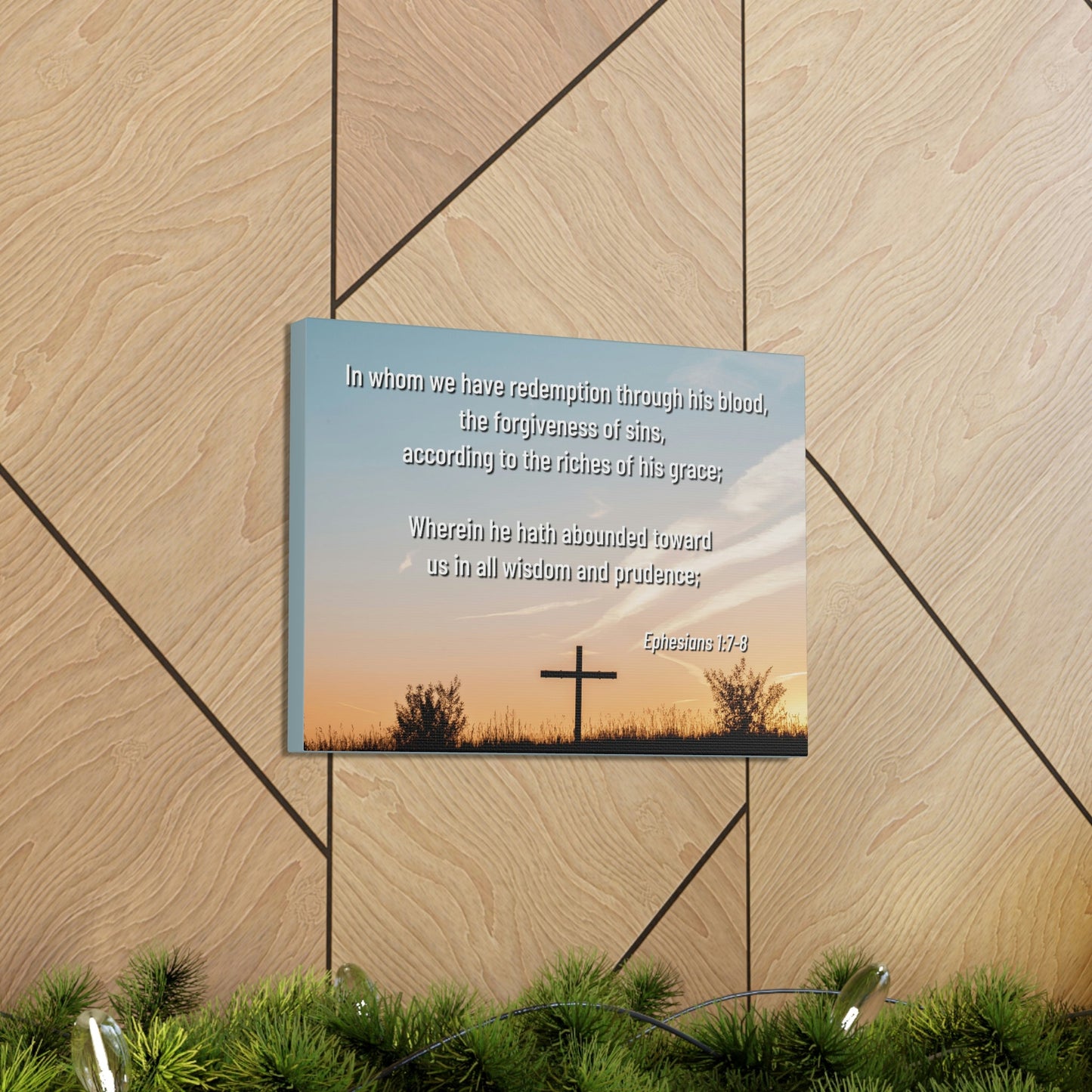 Scripture Walls Through His Blood Ephesians 1:7 Bible Verse Canvas Christian Wall Art Ready to Hang Unframed-Express Your Love Gifts