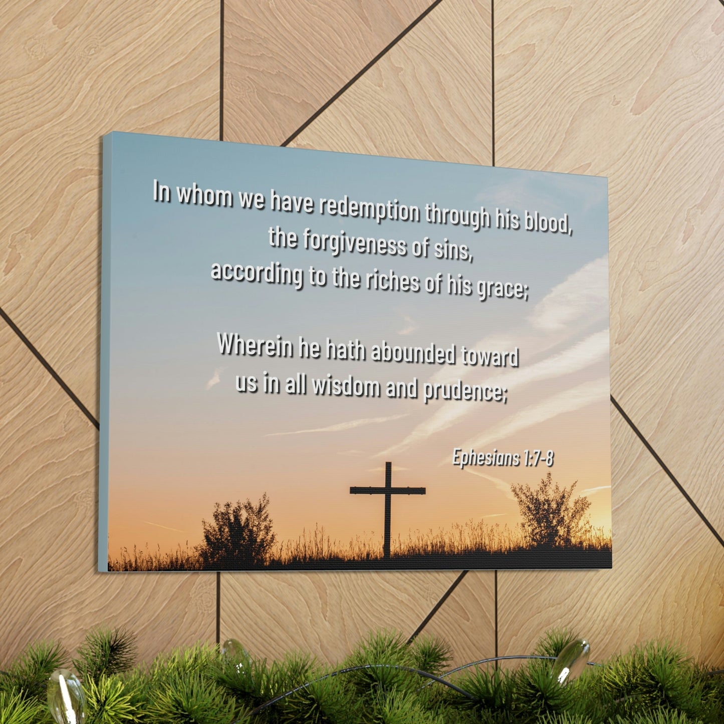 Scripture Walls Through His Blood Ephesians 1:7 Bible Verse Canvas Christian Wall Art Ready to Hang Unframed-Express Your Love Gifts