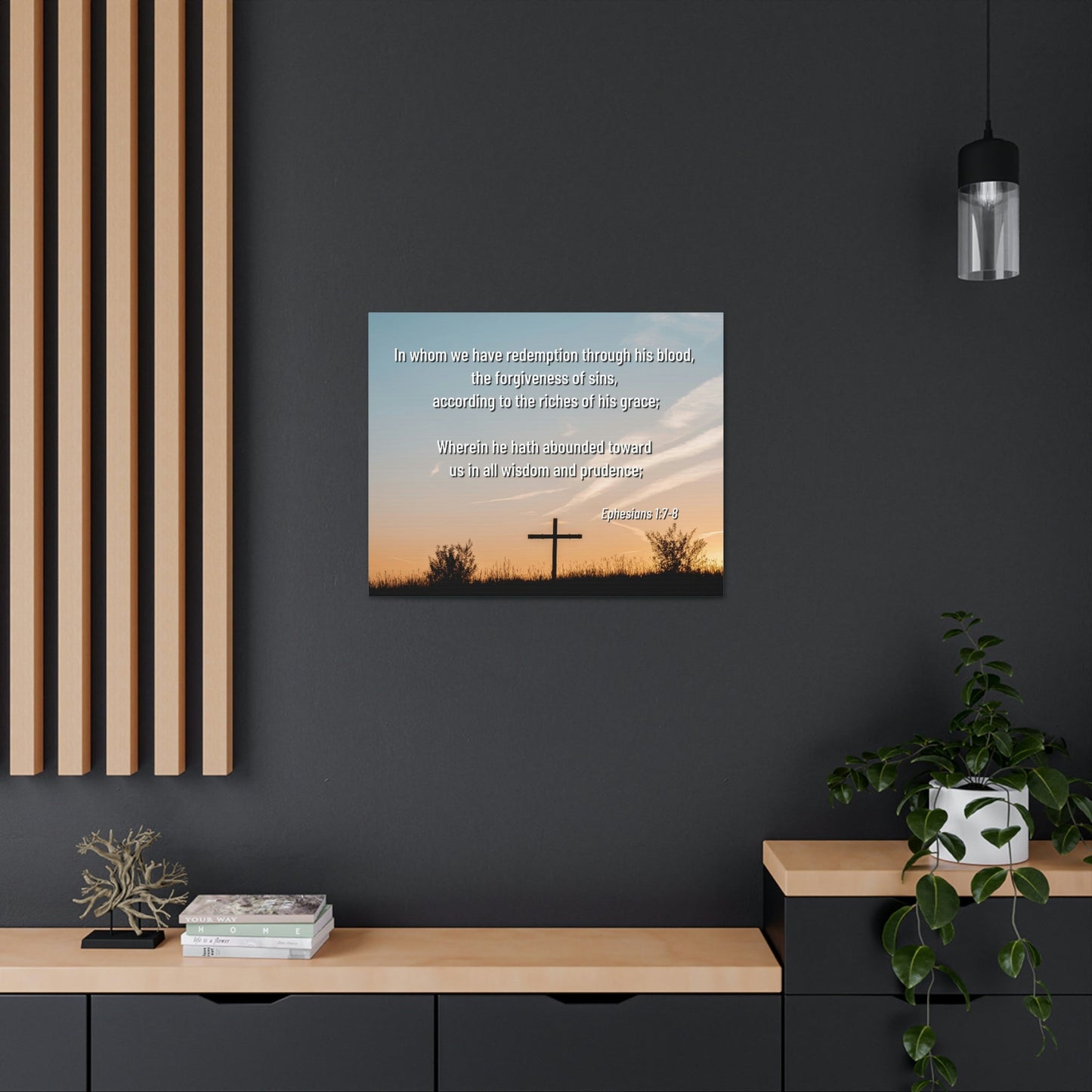 Scripture Walls Through His Blood Ephesians 1:7 Bible Verse Canvas Christian Wall Art Ready to Hang Unframed-Express Your Love Gifts