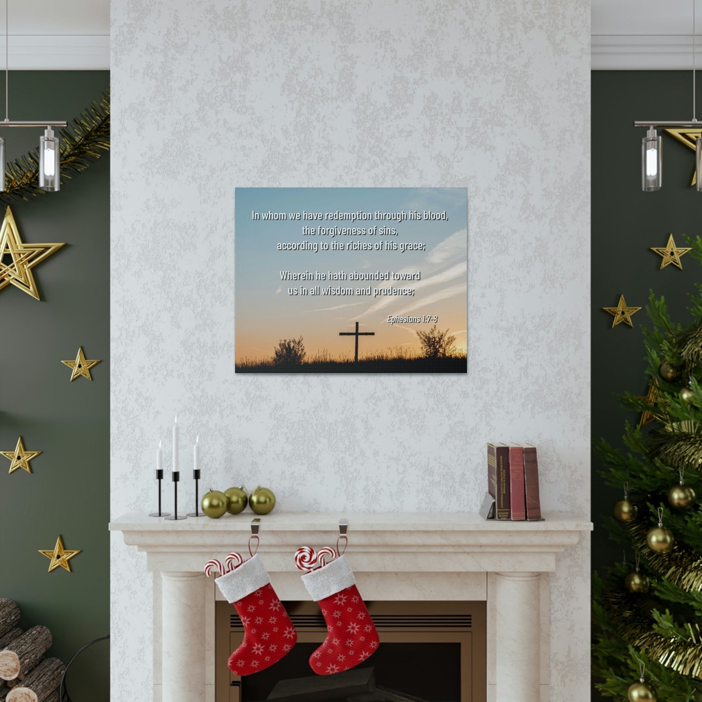 Scripture Walls Through His Blood Ephesians 1:7 Bible Verse Canvas Christian Wall Art Ready to Hang Unframed-Express Your Love Gifts