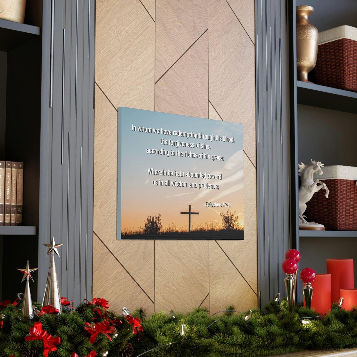 Scripture Walls Through His Blood Ephesians 1:7 Bible Verse Canvas Christian Wall Art Ready to Hang Unframed-Express Your Love Gifts