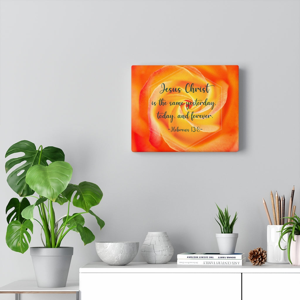 Today And Forever Hebrews 13:8 Orange Bible Verse Canvas Christian Wall Art Ready to Hang Unframed-Express Your Love Gifts