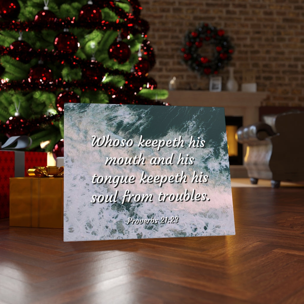 Troubles Proverbs 21:23 Bible Verse Canvas Christian Wall Art Ready to Hang Unframed-Express Your Love Gifts