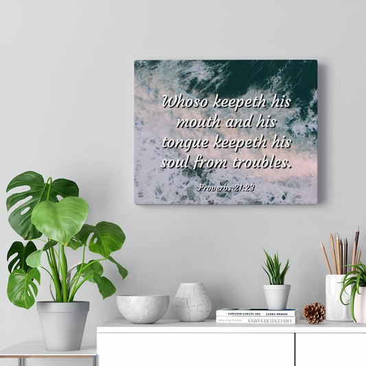 Troubles Proverbs 21:23 Bible Verse Canvas Christian Wall Art Ready to Hang Unframed-Express Your Love Gifts