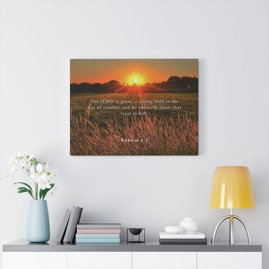 Trust In Him Nahum 1:7 Bible Verse Canvas Christian Wall Art Ready to Hang Unframed-Express Your Love Gifts
