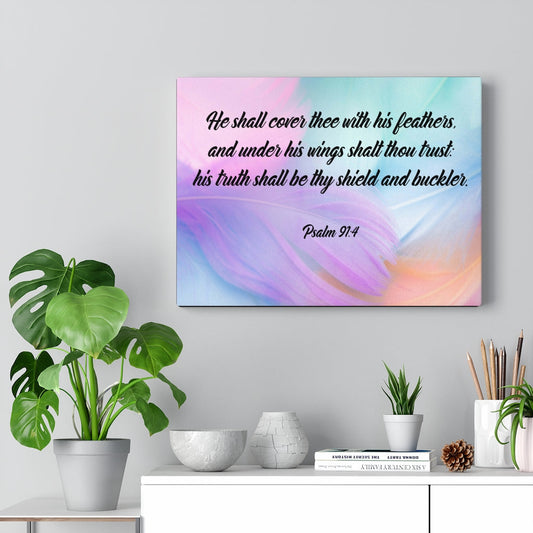 Scripture Walls Under His Wings Psalm 91:4 Bible Verse Canvas Christian Wall Art Ready to Hang Unframed-Express Your Love Gifts