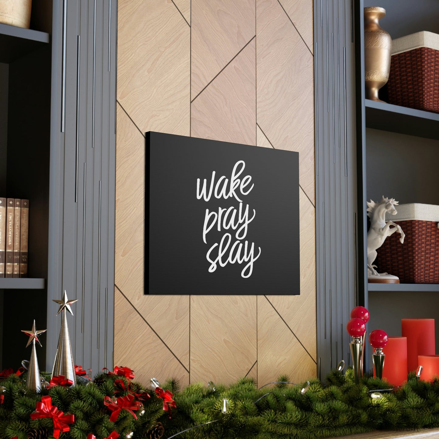 Wake, Pray, Slay Luke 21:36 Black Christian Wall Art Bible Verse Print Ready to Hang Unframed-Express Your Love Gifts