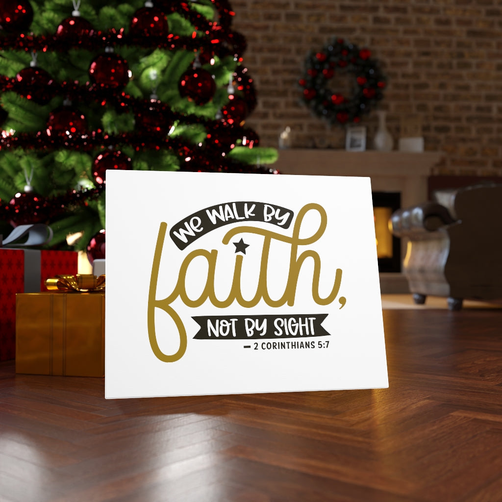 We Walk By Faith Gold 2 Corinthians 5:7 Bible Verse Canvas Christian Wall Art Ready to Hang Unframed-Express Your Love Gifts