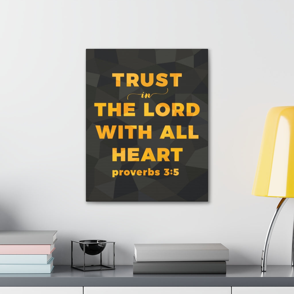 With All Heart Proverbs 3:5 Christian Wall Art Bible Verse Print Ready To Hang Unframed-Express Your Love Gifts
