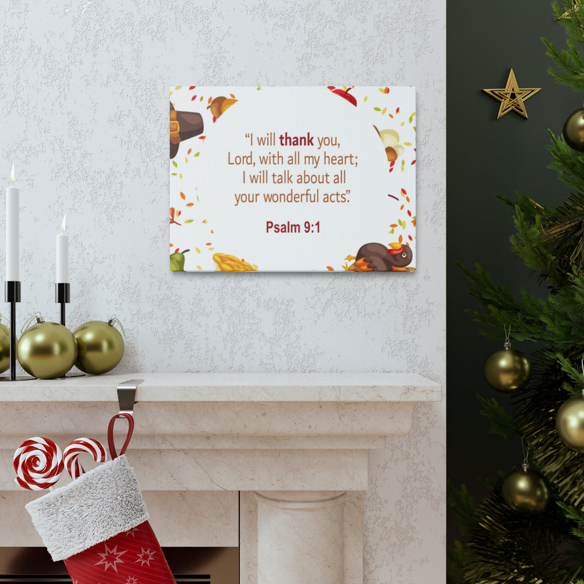 Scripture Walls With All My Heart Psalm 9:1 Bible Verse Canvas Christian Wall Art Ready to Hang Unframed-Express Your Love Gifts