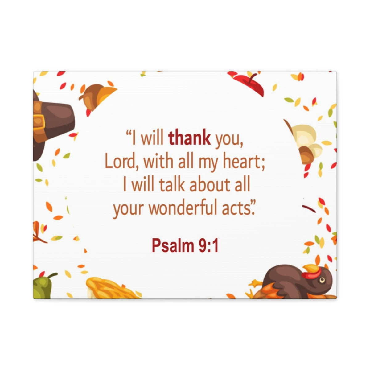 Scripture Walls With All My Heart Psalm 9:1 Bible Verse Canvas Christian Wall Art Ready to Hang Unframed-Express Your Love Gifts