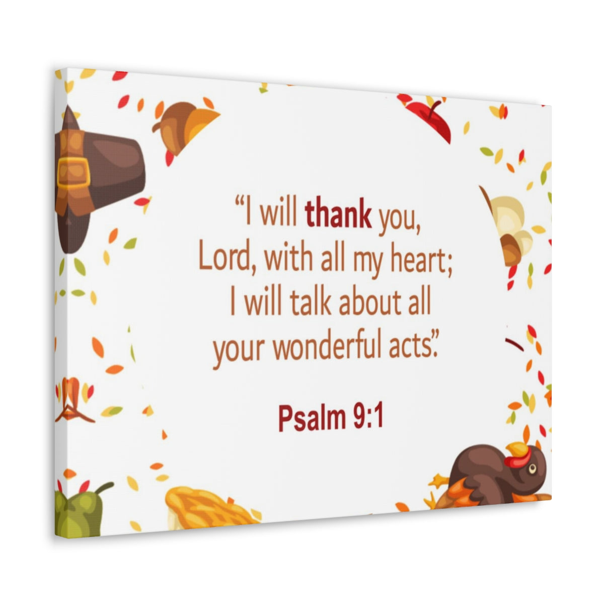 Scripture Walls With All My Heart Psalm 9:1 Bible Verse Canvas Christian Wall Art Ready to Hang Unframed-Express Your Love Gifts