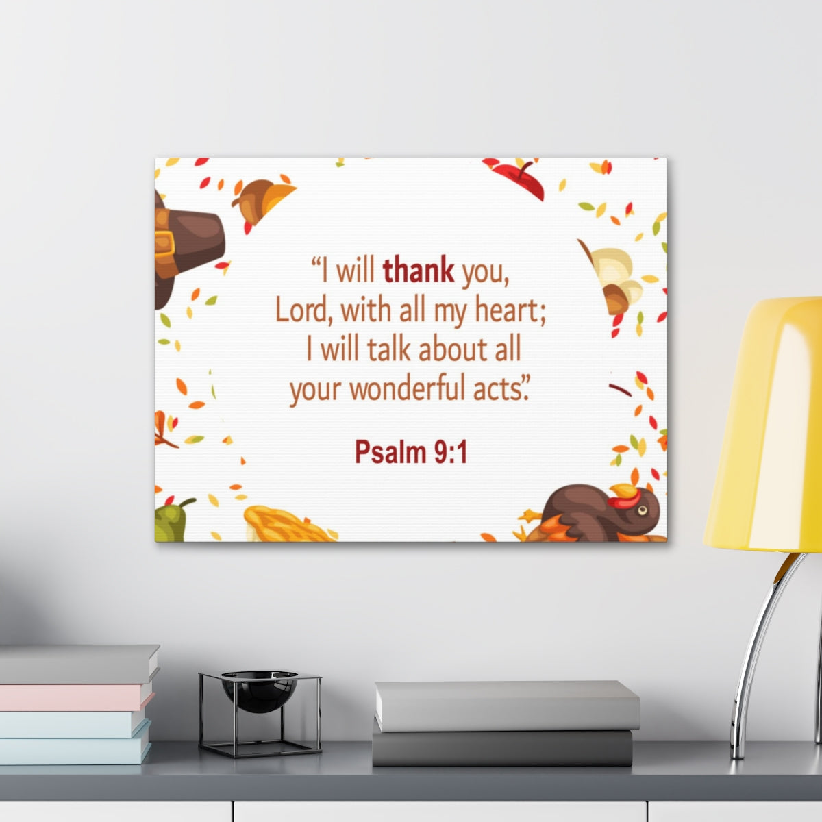 Scripture Walls With All My Heart Psalm 9:1 Bible Verse Canvas Christian Wall Art Ready to Hang Unframed-Express Your Love Gifts
