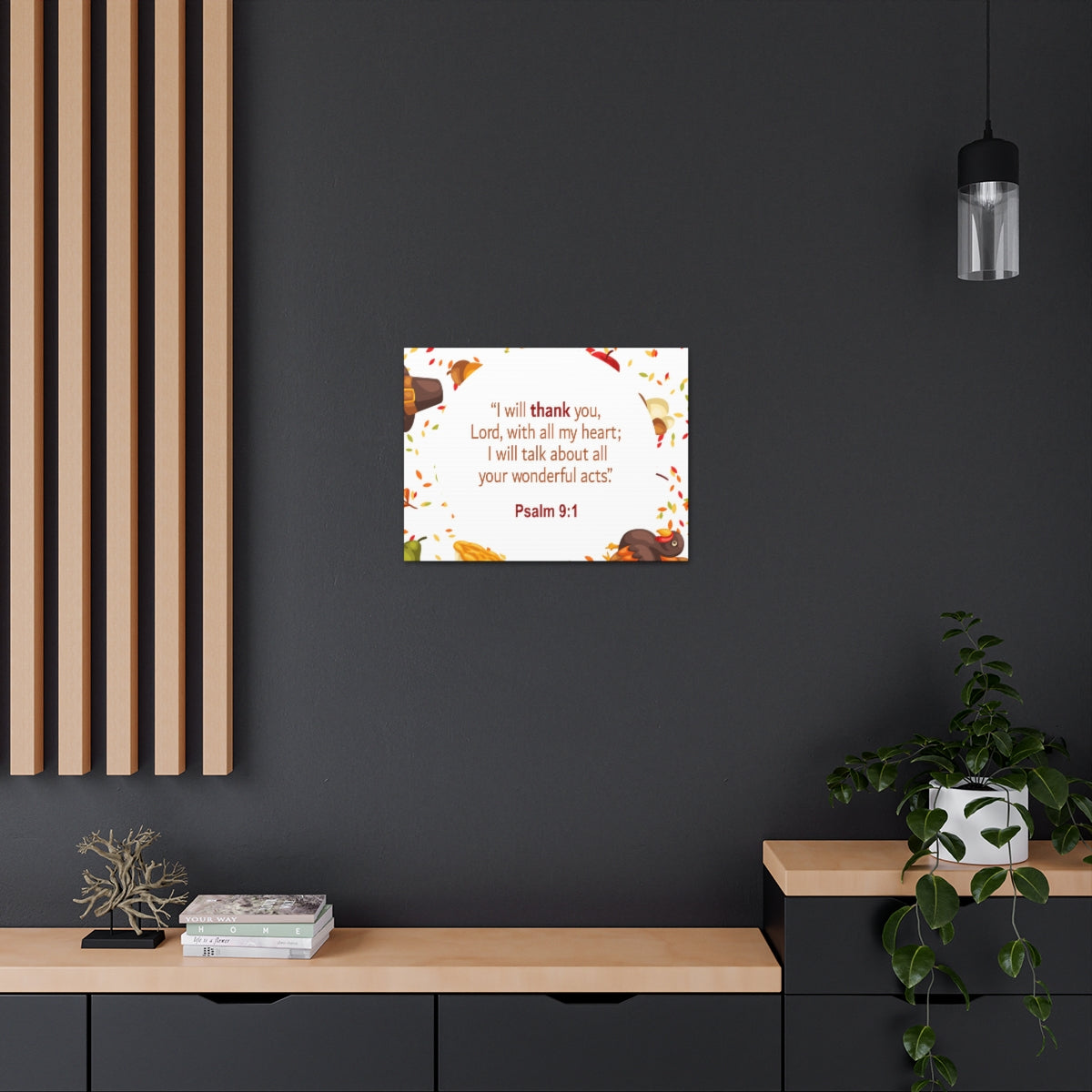 Scripture Walls With All My Heart Psalm 9:1 Bible Verse Canvas Christian Wall Art Ready to Hang Unframed-Express Your Love Gifts