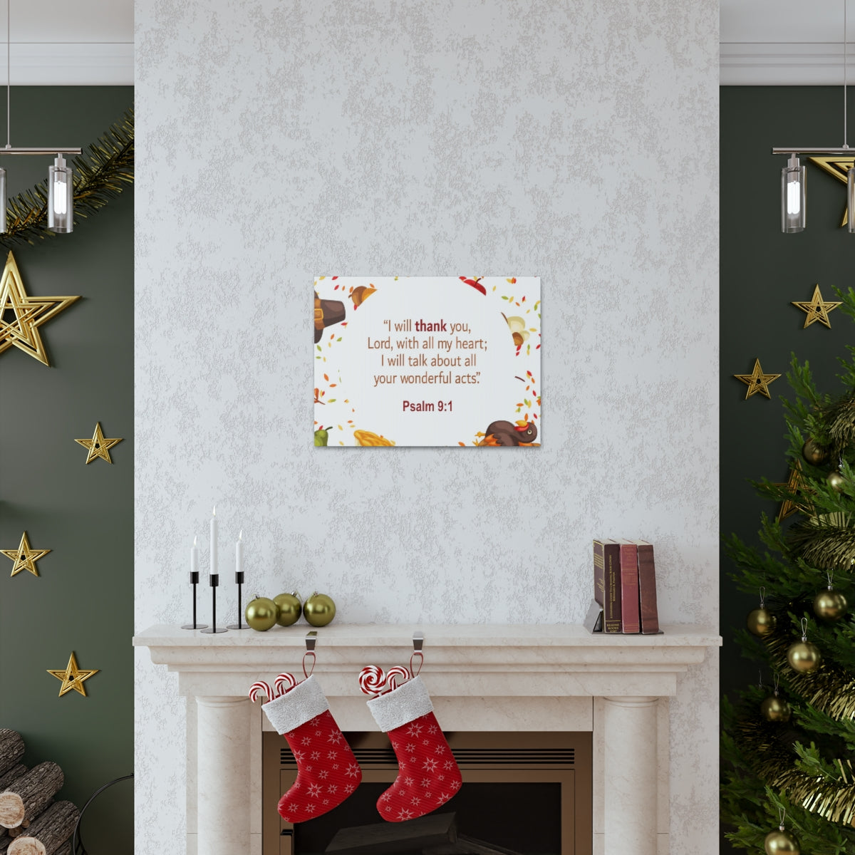 Scripture Walls With All My Heart Psalm 9:1 Bible Verse Canvas Christian Wall Art Ready to Hang Unframed-Express Your Love Gifts