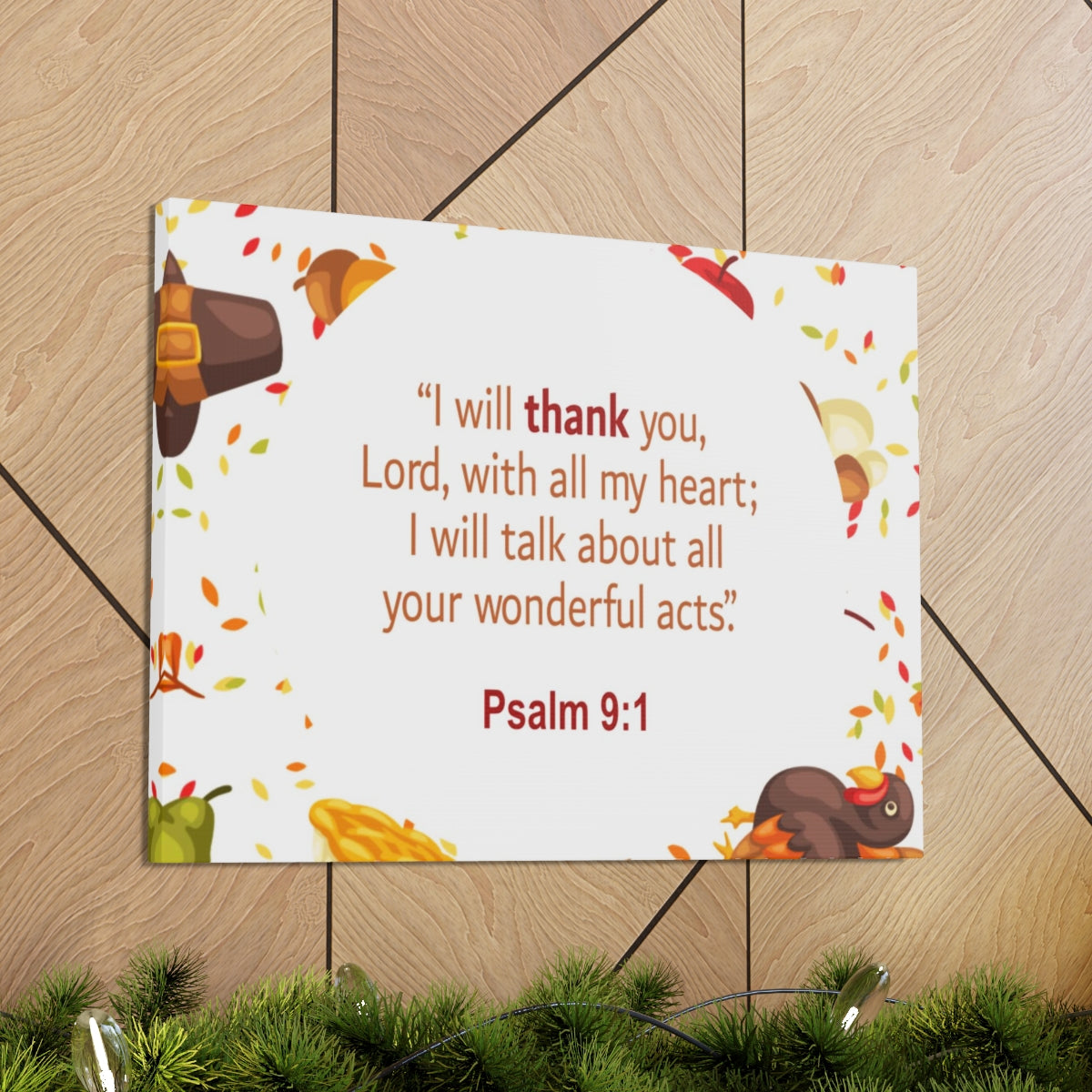 Scripture Walls With All My Heart Psalm 9:1 Bible Verse Canvas Christian Wall Art Ready to Hang Unframed-Express Your Love Gifts