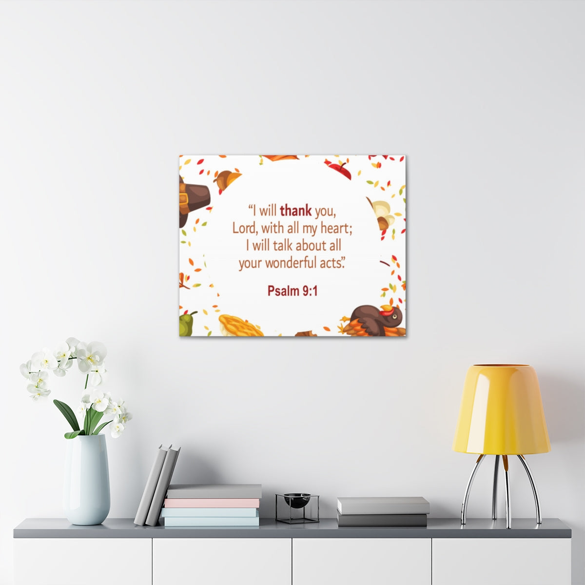 Scripture Walls With All My Heart Psalm 9:1 Bible Verse Canvas Christian Wall Art Ready to Hang Unframed-Express Your Love Gifts