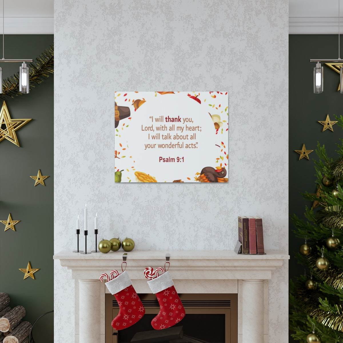 Scripture Walls With All My Heart Psalm 9:1 Bible Verse Canvas Christian Wall Art Ready to Hang Unframed-Express Your Love Gifts