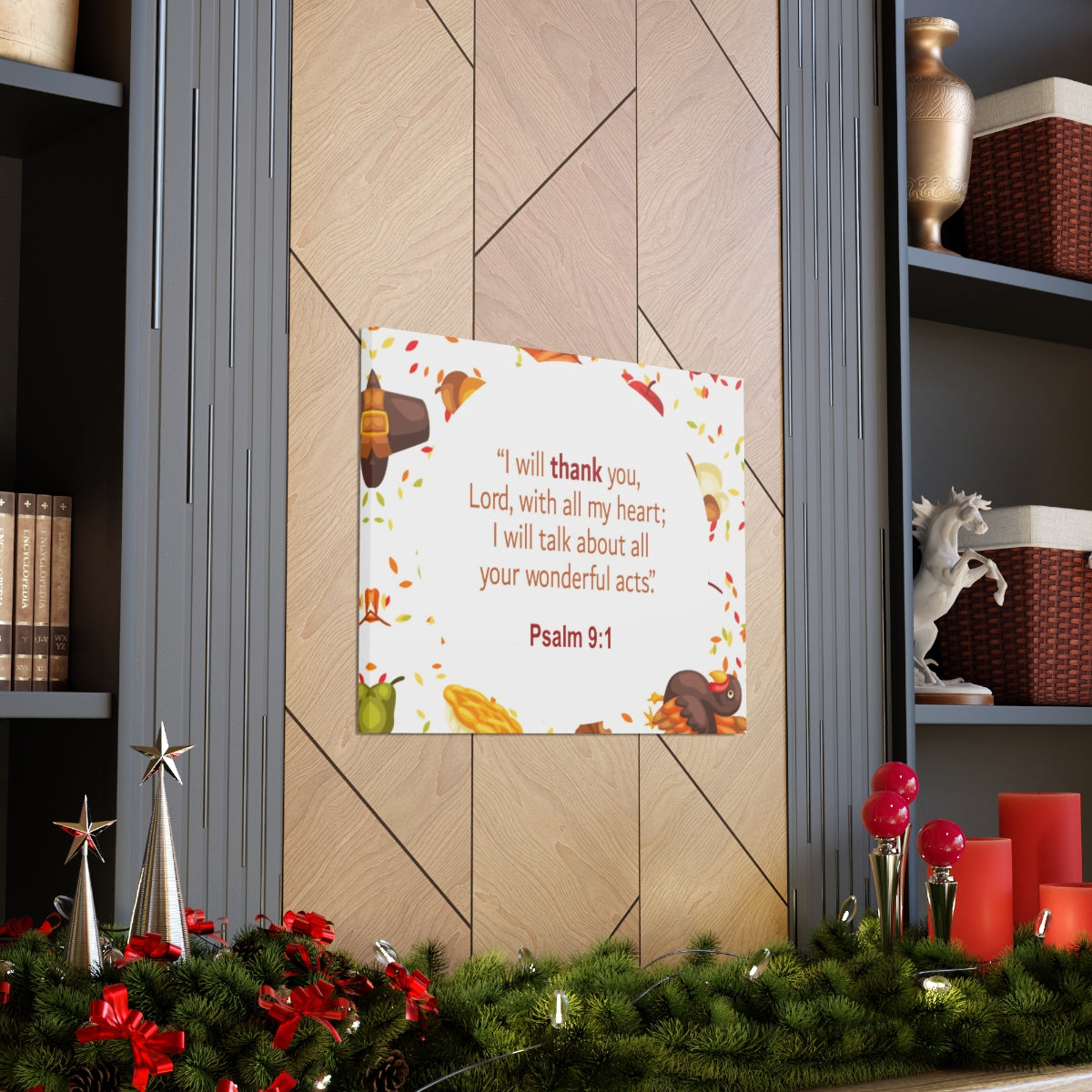 Scripture Walls With All My Heart Psalm 9:1 Bible Verse Canvas Christian Wall Art Ready to Hang Unframed-Express Your Love Gifts